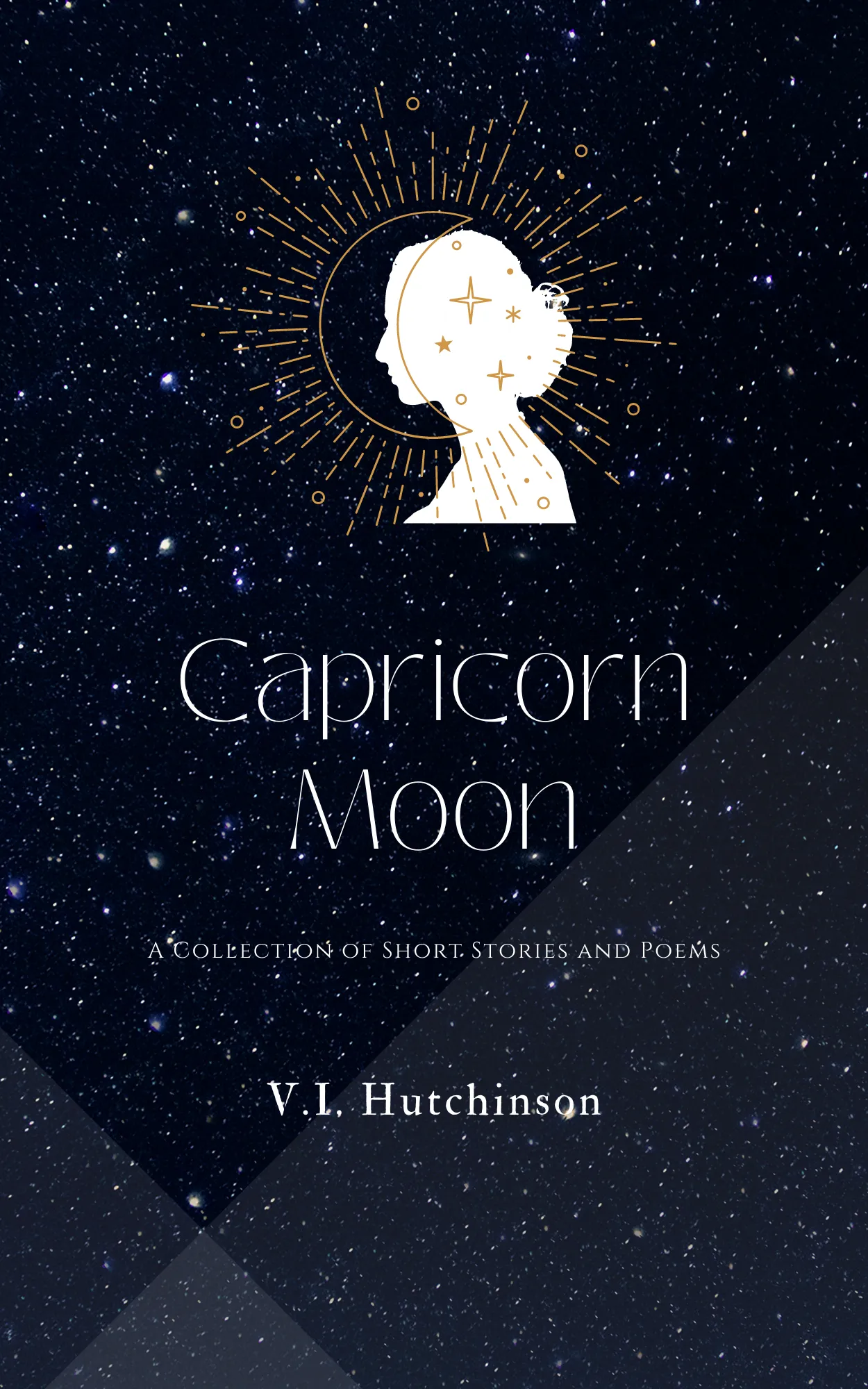 Capricorn Moon book cover with a white silhouette on a starry sky